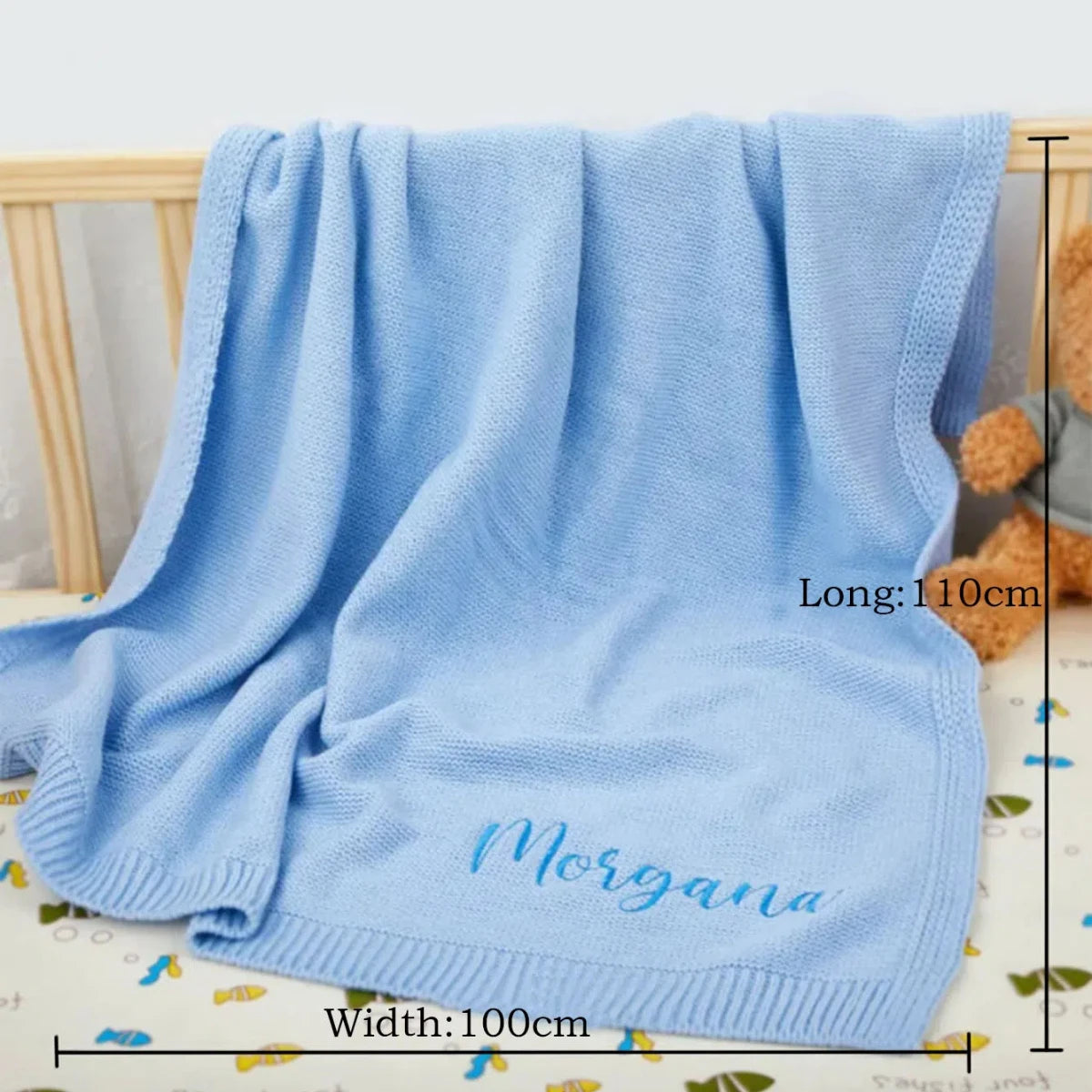Couverture bébé personnalisée bleue